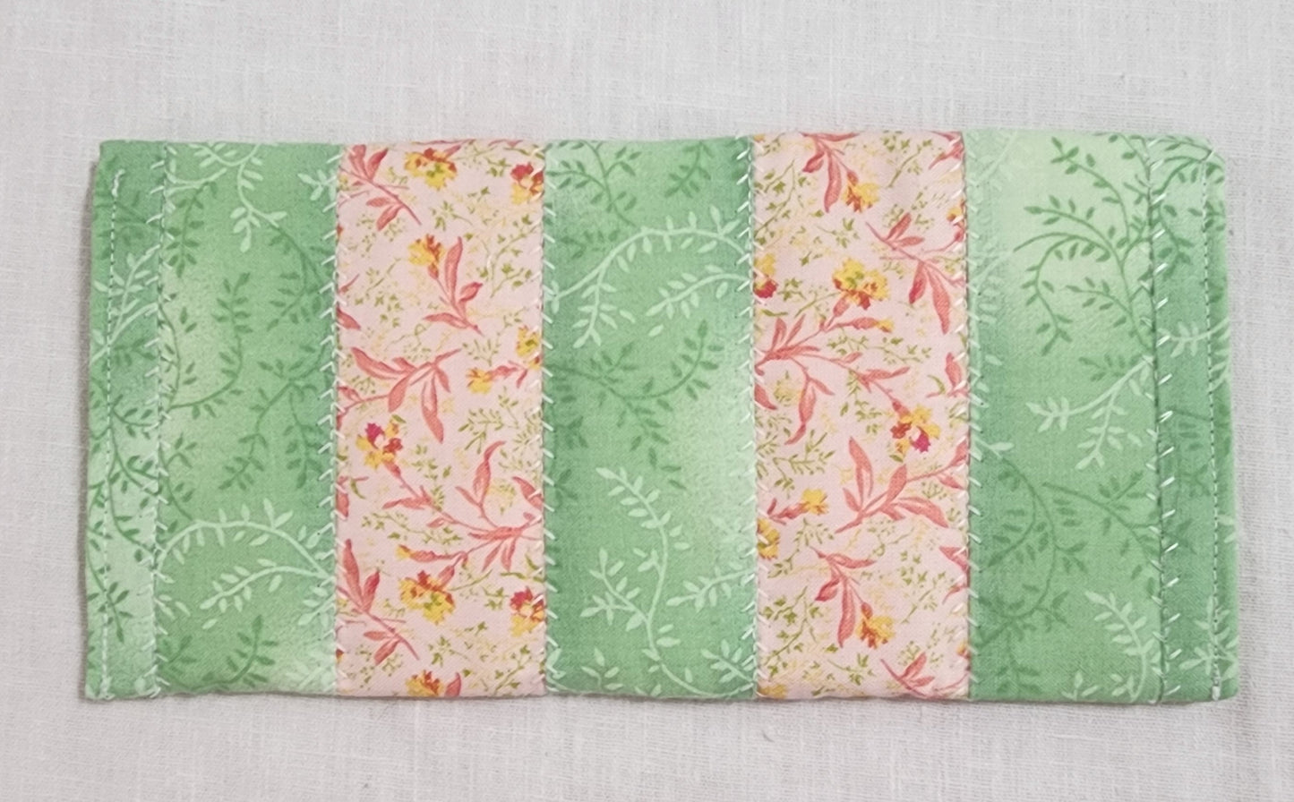 Quilted Fabric Eyewear Case – Lime Green, Peach Floral & Yellow – Button Closure – Multi‑Purpose Pouch