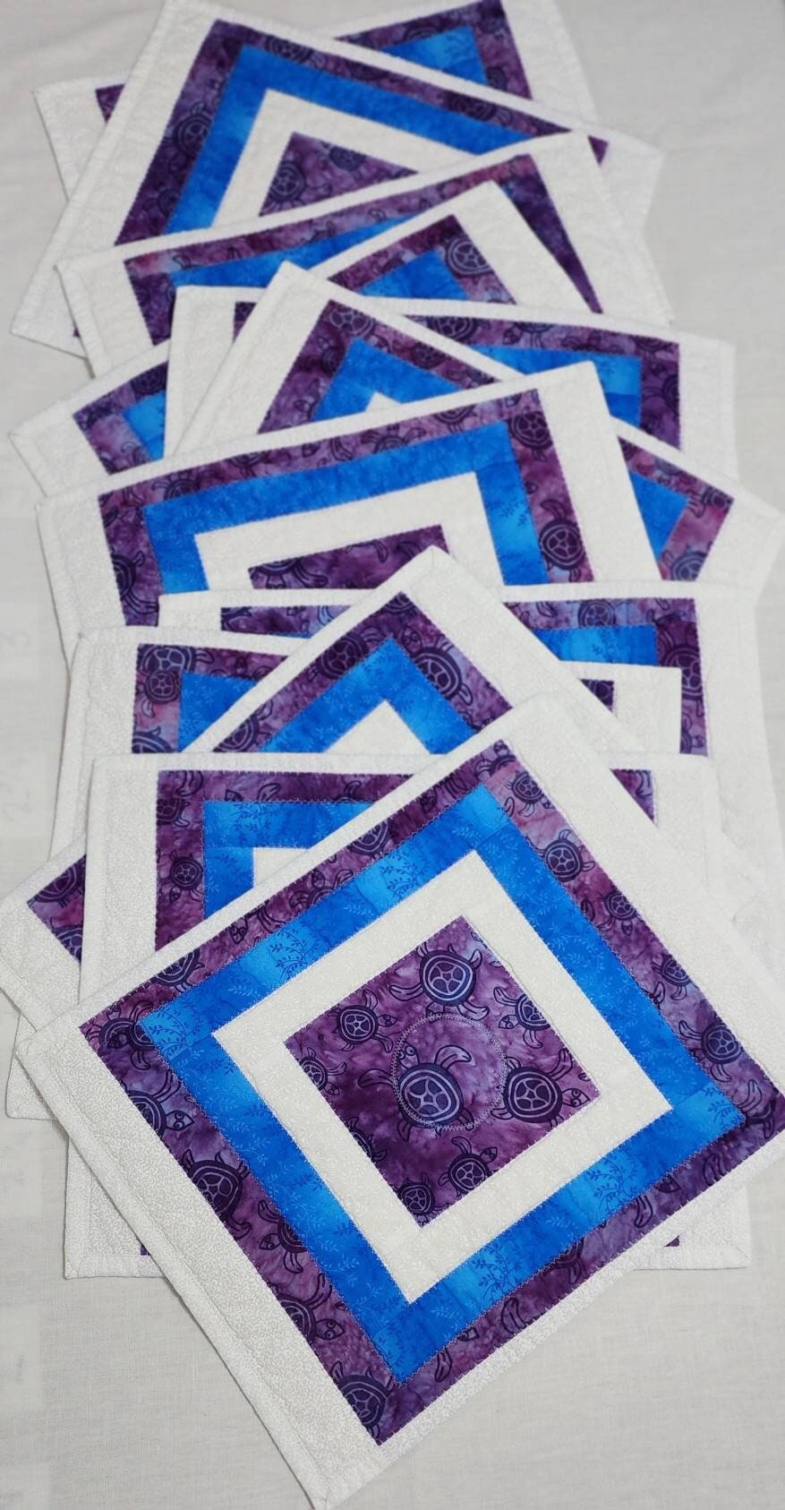 Sea Turtle Quilted Placemat – Handmade Cotton Table Quilt – Reversible with Floral Theme– Sold Individually