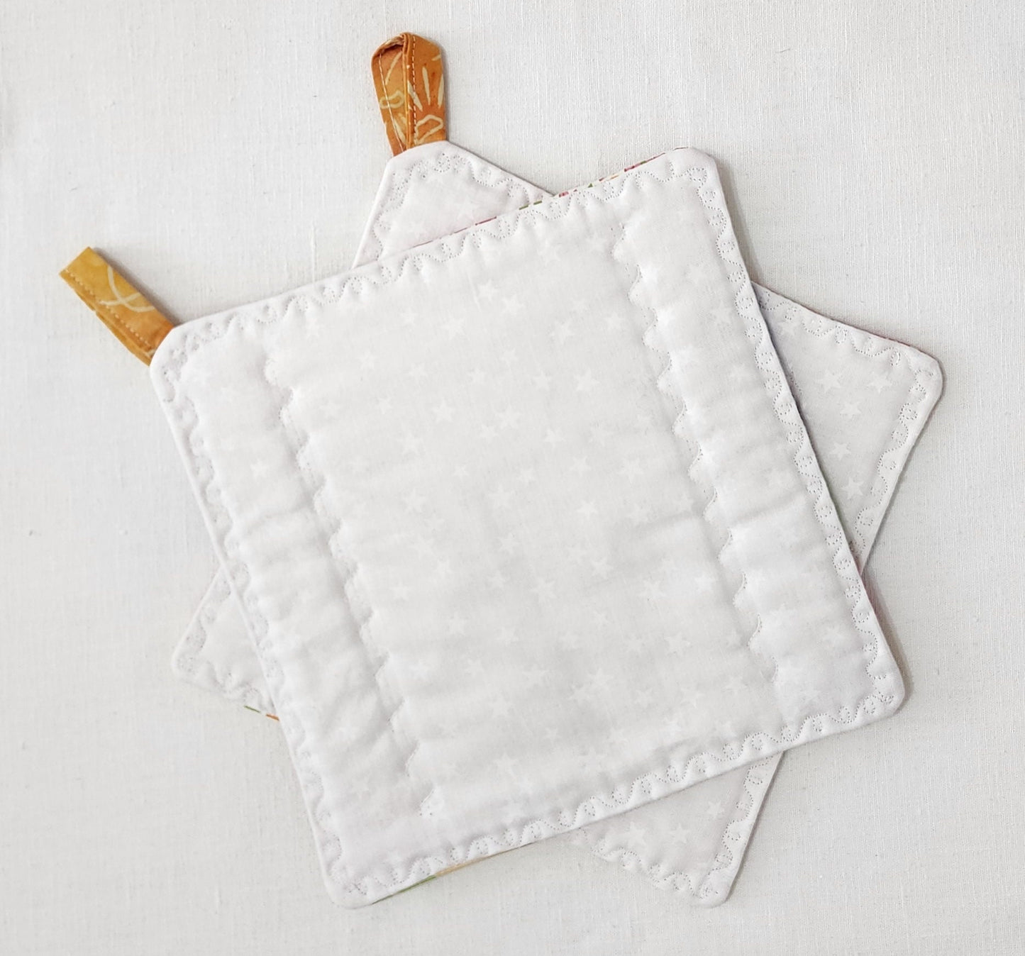Handmade Quilted Patchwork Potholder โ Multi-Color Strips โ 8" Square Hot Pad or Trivet