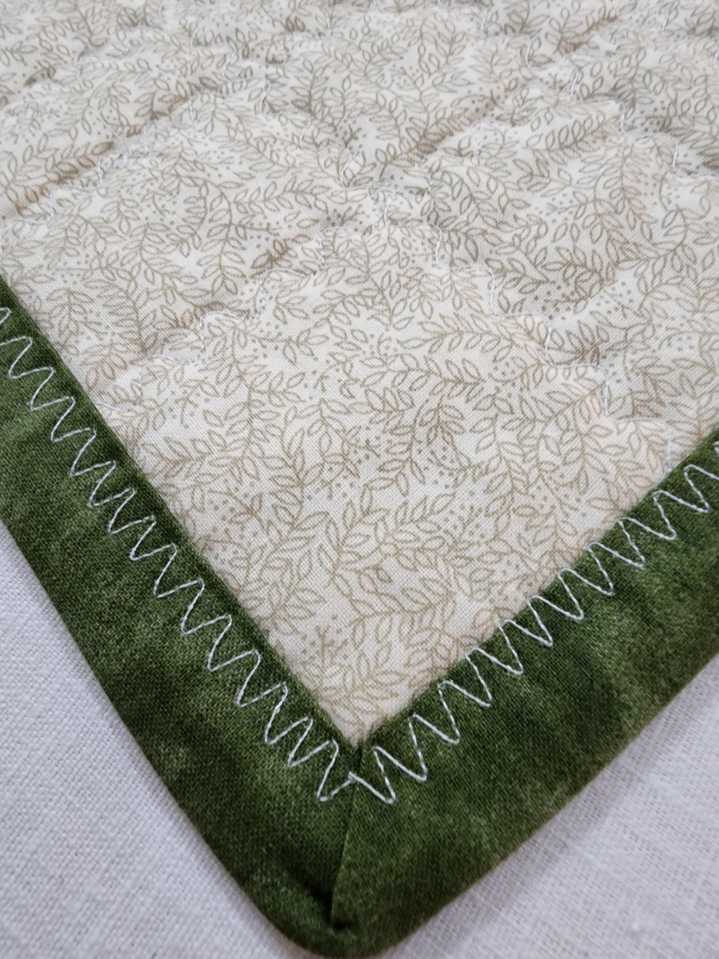 Handmade Quilted Table Topper Reversible Patchwork Floral and Gold Leaf 16" x 19"