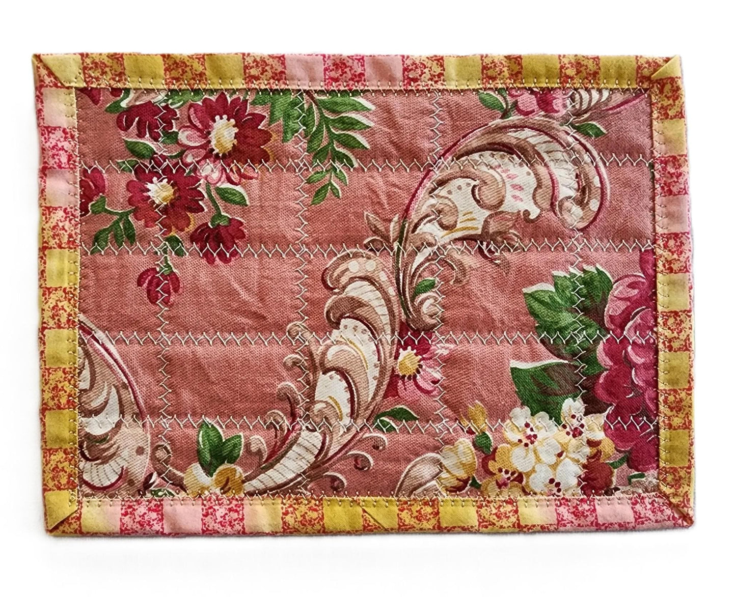 Quilted Mug Rug • Handmade Mini Table Topper • Warm Patchwork Accent