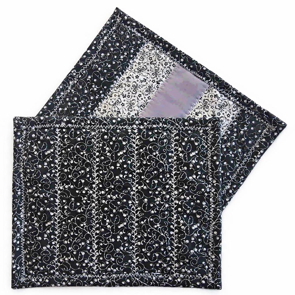 Quilted Mug Rug • Black & White Candle Mat • Handmade Cotton Accent