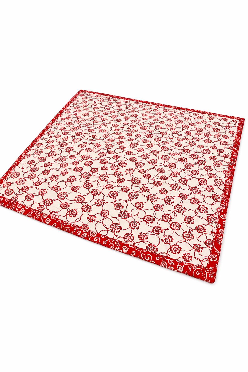 Red & White Quilted Maple Leaf Table Topper – Reversible Cotton Candle Mat or Dining Accent