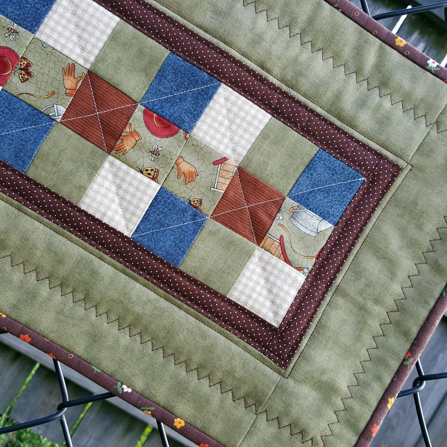 Handmade Quilted Table Runner – Rustic Garden Patchwork, 28" x 11"