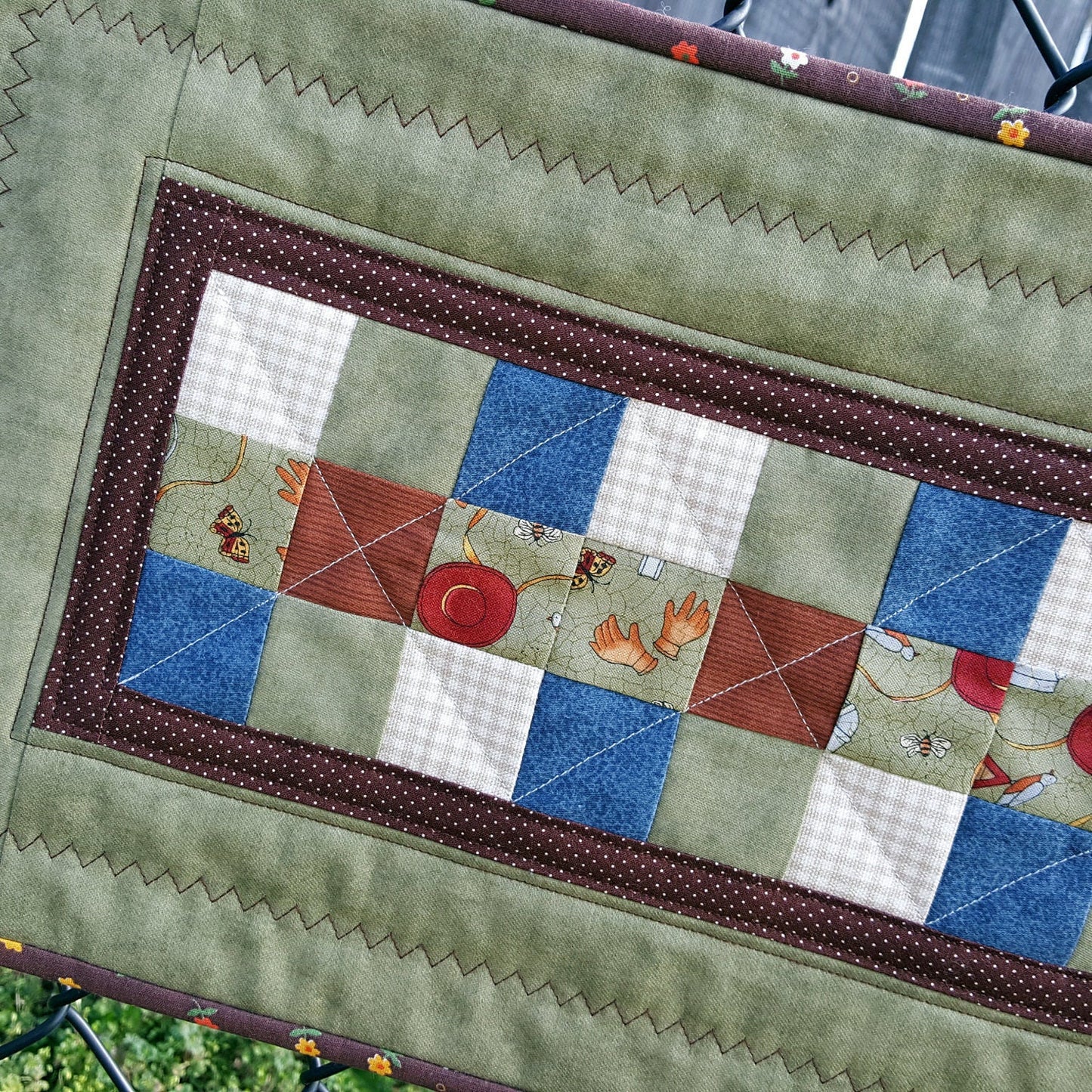 Handmade Quilted Table Runner – Rustic Garden Patchwork, 28" x 11"