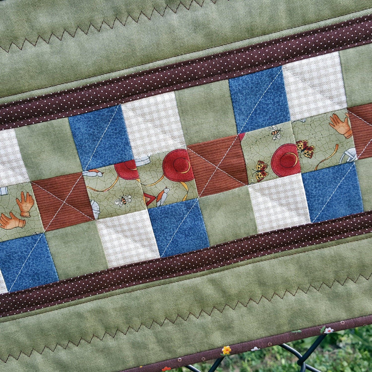 Handmade Quilted Table Runner – Rustic Garden Patchwork, 28" x 11"