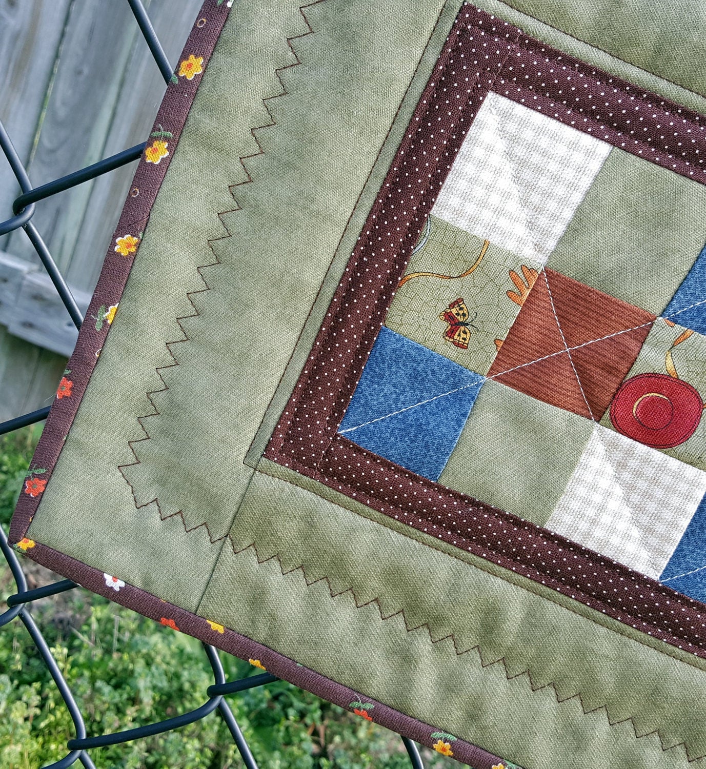 Handmade Quilted Table Runner – Rustic Garden Patchwork, 28" x 11"