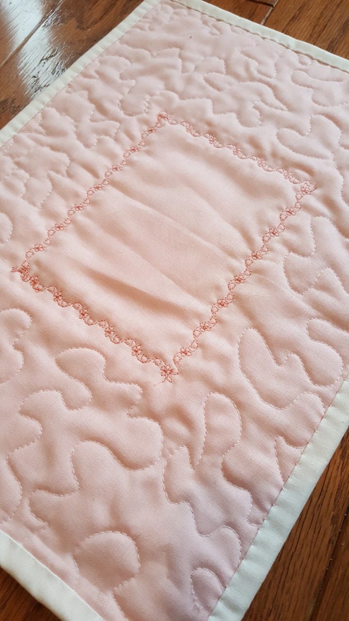 Handmade Mini Doll Quilt – 13.5" x 10" – Floral Patchwork with Embroidered Bear Fairy