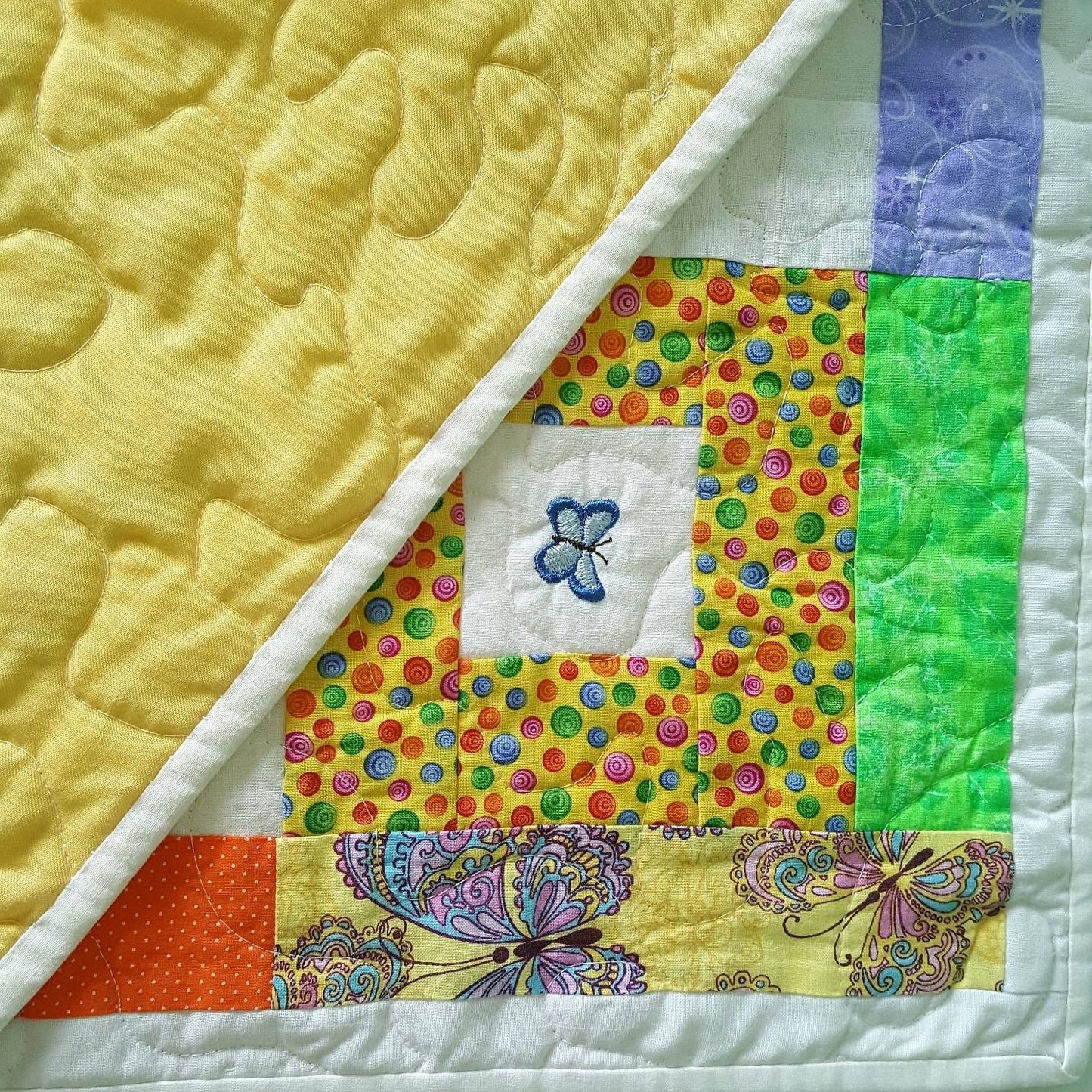Spring Butterfly Patchwork Table Runner – 33 x 16 – Pastel Quilted Easter Decor