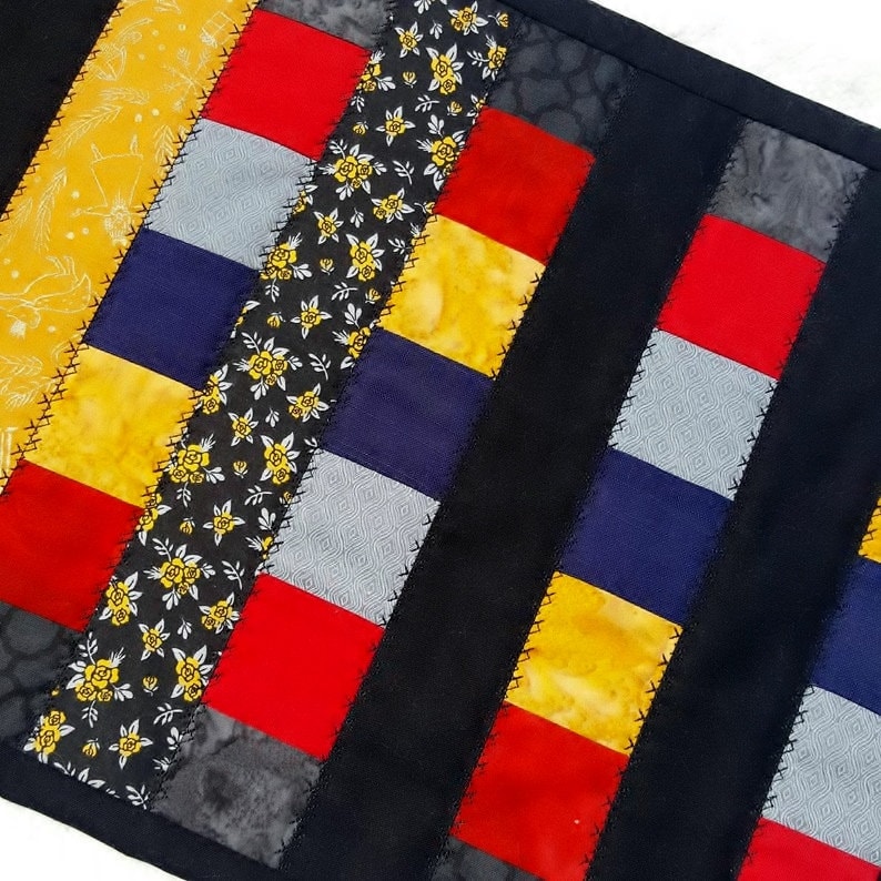 Quilted Table Runner – Bold Red & Yellow Batik, 100% Cotton, 30" x 11.5"