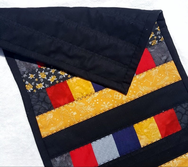 Quilted Table Runner – Bold Red & Yellow Batik, 100% Cotton, 30" x 11.5"