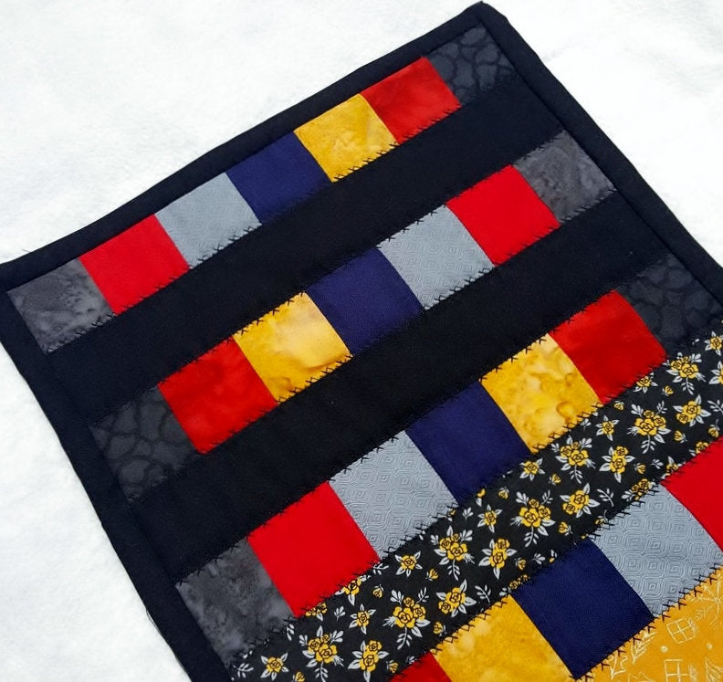 Quilted Table Runner – Bold Red & Yellow Batik, 100% Cotton, 30" x 11.5"