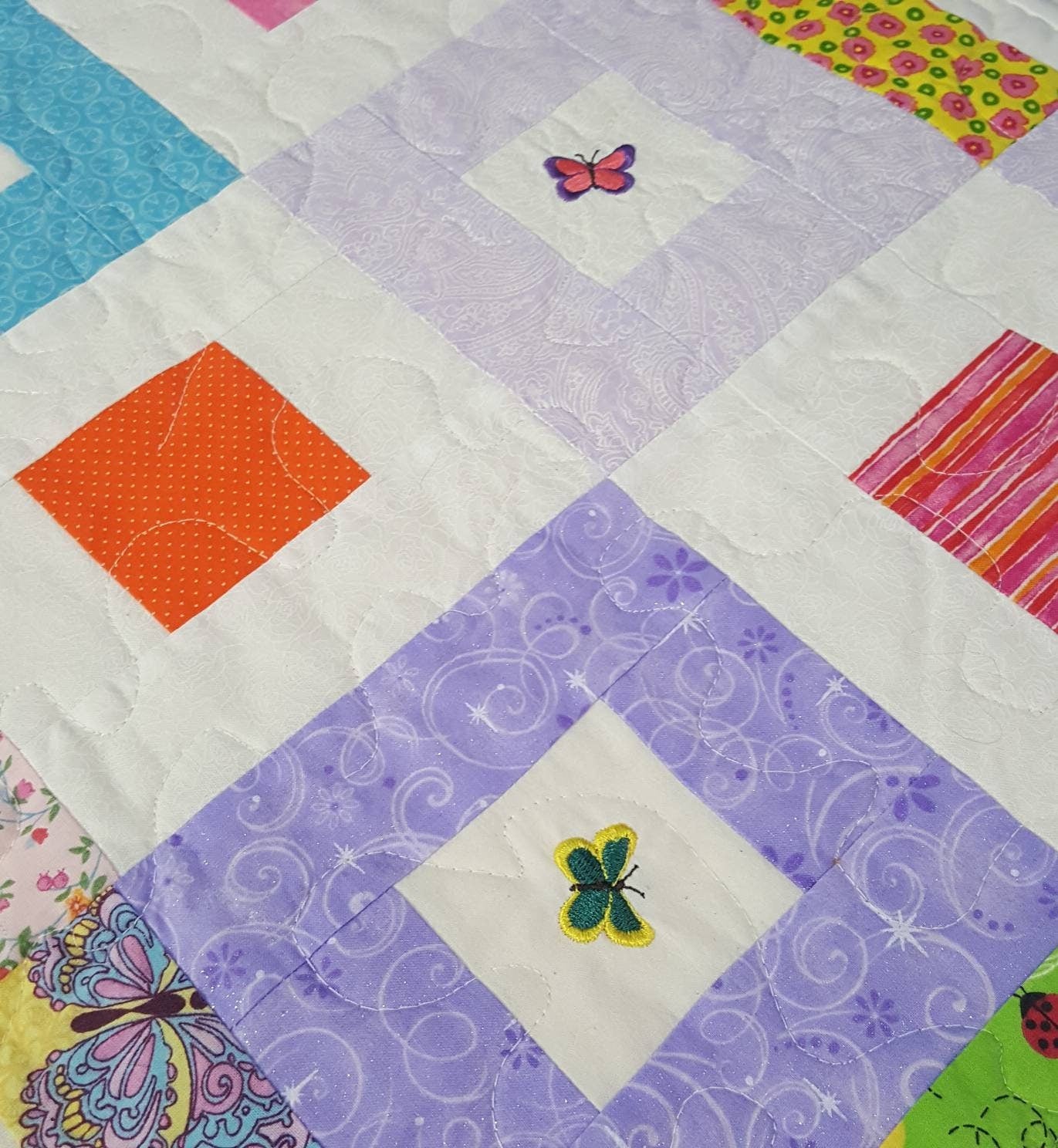 Spring Butterfly Patchwork Table Runner – 33 x 16 – Pastel Quilted Easter Decor
