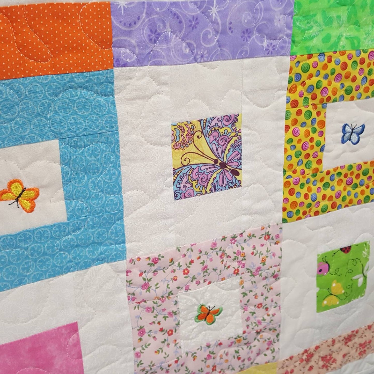 Spring Butterfly Patchwork Table Runner – 33 x 16 – Pastel Quilted Easter Decor