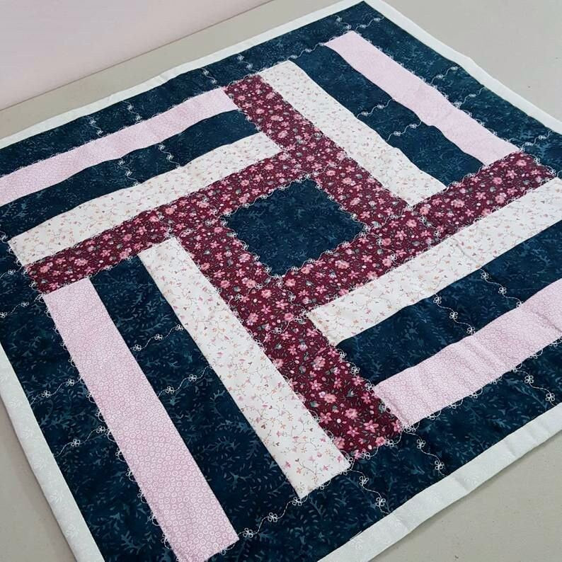 Teal Batik Quilted Table Topper – 18.5" Square – Decorative Stitching – 100% Cotton