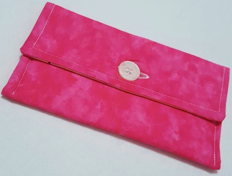 Soft Fabric Glasses Case, Hot Pink Strawberry Print, Button Closure