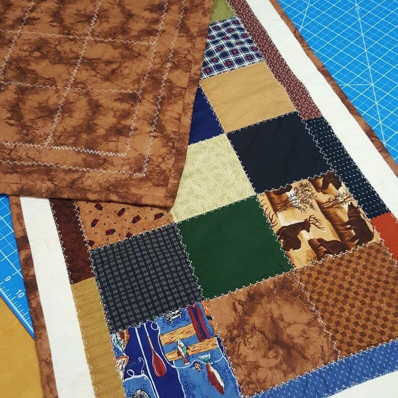 Handmade Patchwork Table Runner • Wildlife Prints, Rustic Cabin Decor (58" x 19")