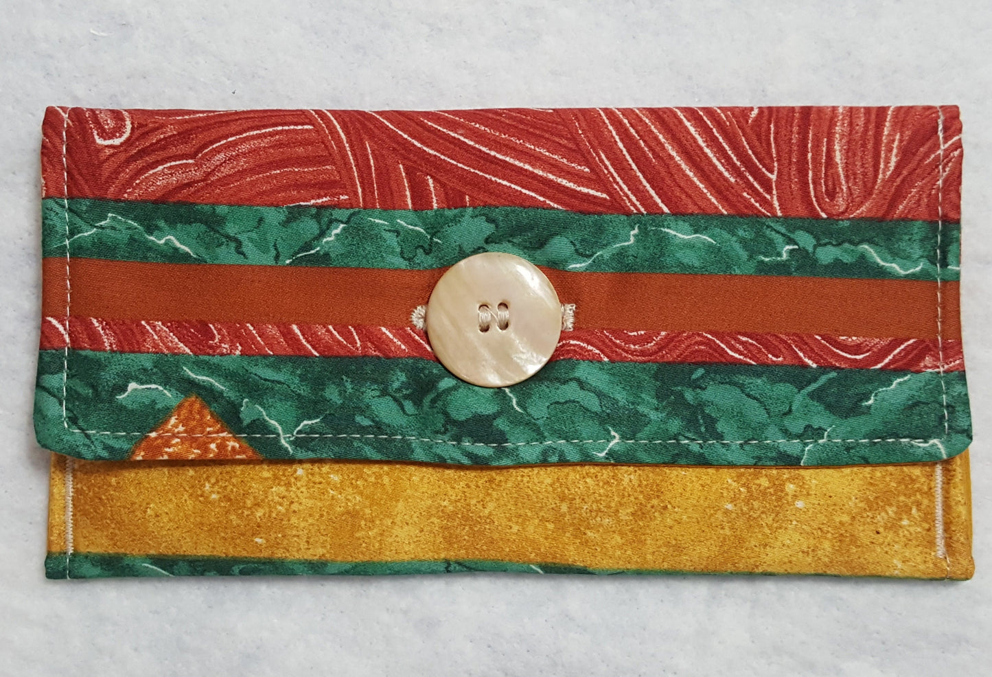 Quilted Fabric Eyewear Case – Autumn Stripe – Button Closure – Handmade Cotton Pouch