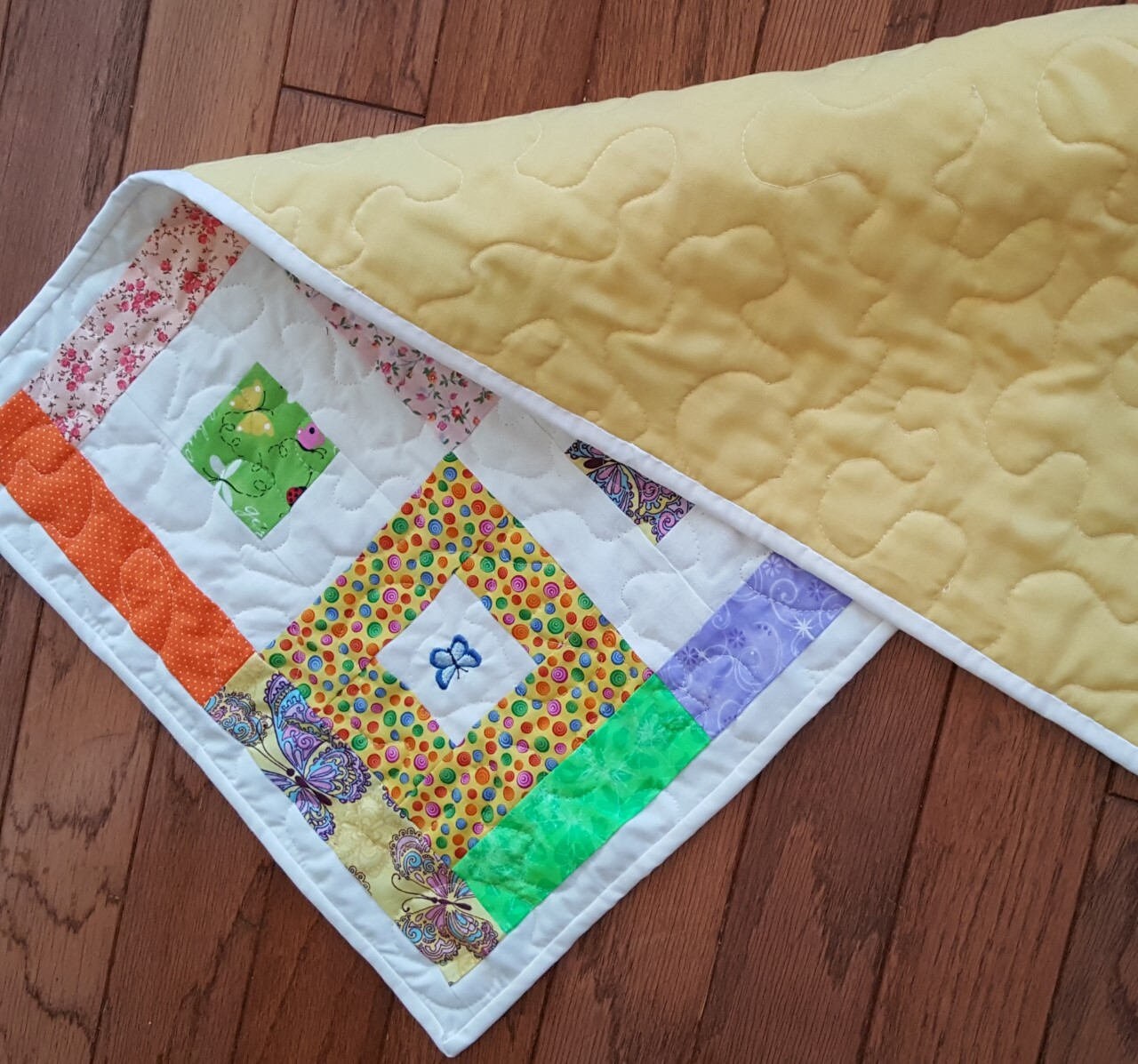 Spring Butterfly Patchwork Table Runner – 33 x 16 – Pastel Quilted Easter Decor