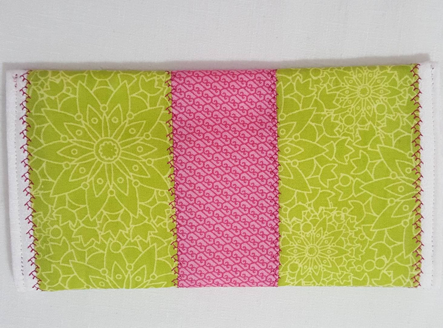 Quilted Fabric Eyewear Case – Pink & Spring Green – Snap Closure – Handmade Cotton Pouch