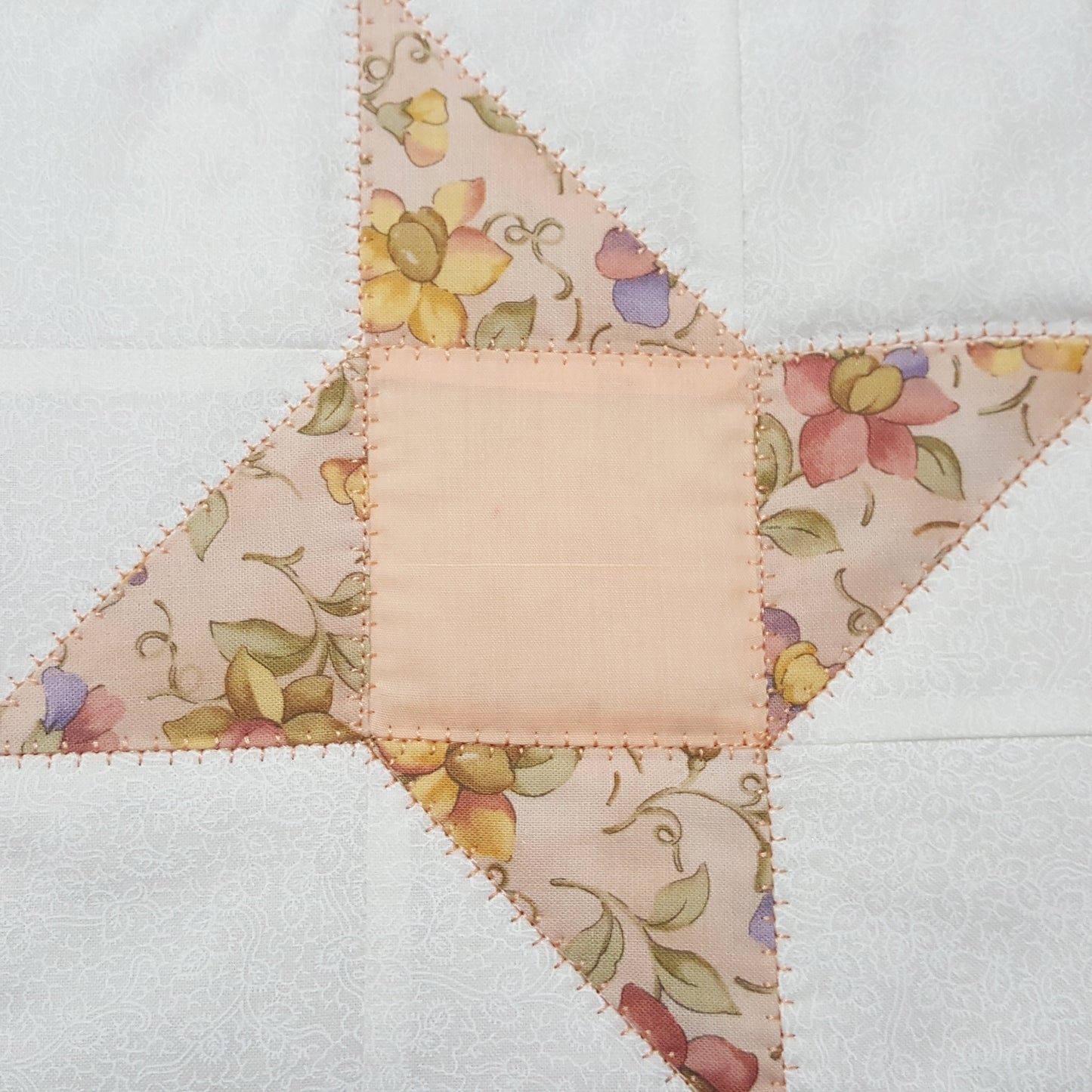 Peach Star Quilted Mug Rug – Cotton – Decorative Stitching