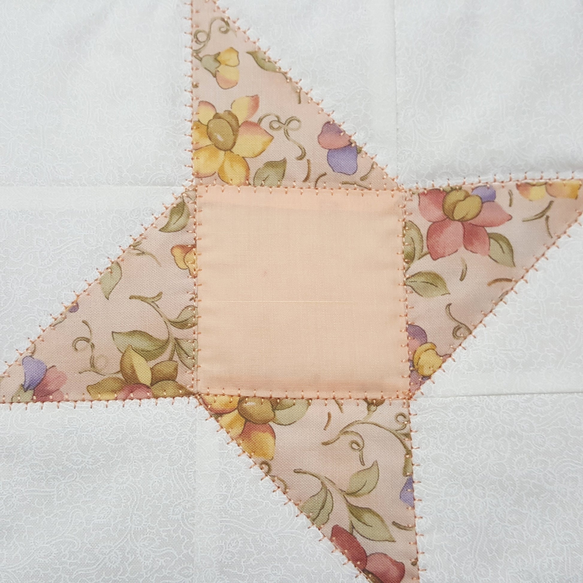 Peach Star Quilted Mug Rug – Cotton – Decorative Stitching
