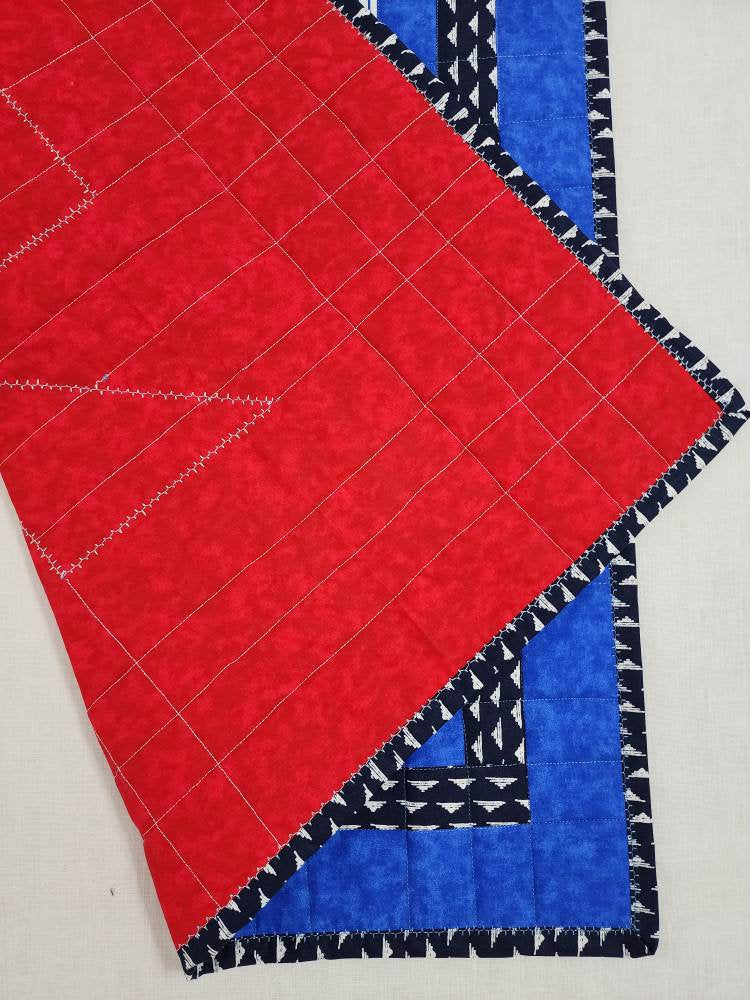 Blue & White Patchwork Table Topper – 26" Square - Farmhouse, Cottage