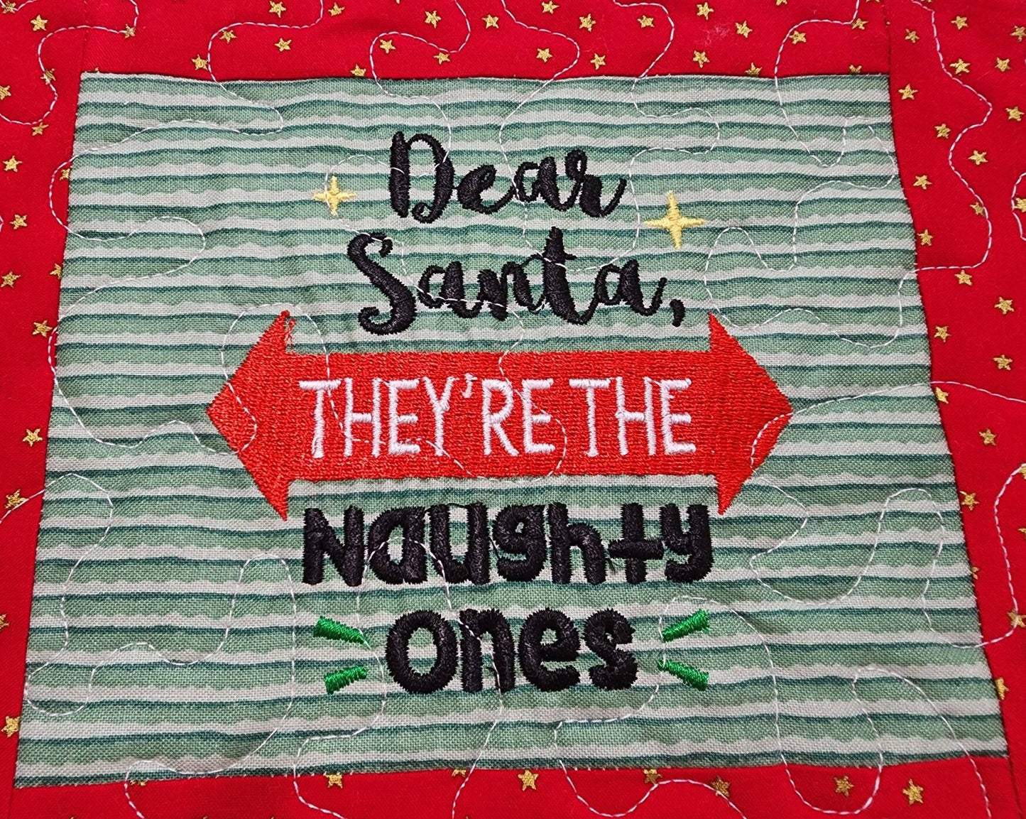 Holiday Mug Rug “Dear Santa, They’re the Naughty Ones” Quilted Coffee Mat