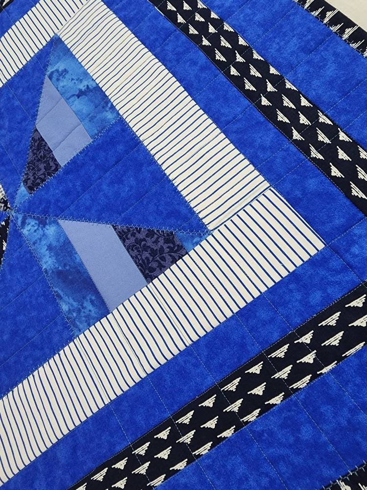 Blue & White Patchwork Table Topper – 26" Square - Farmhouse, Cottage