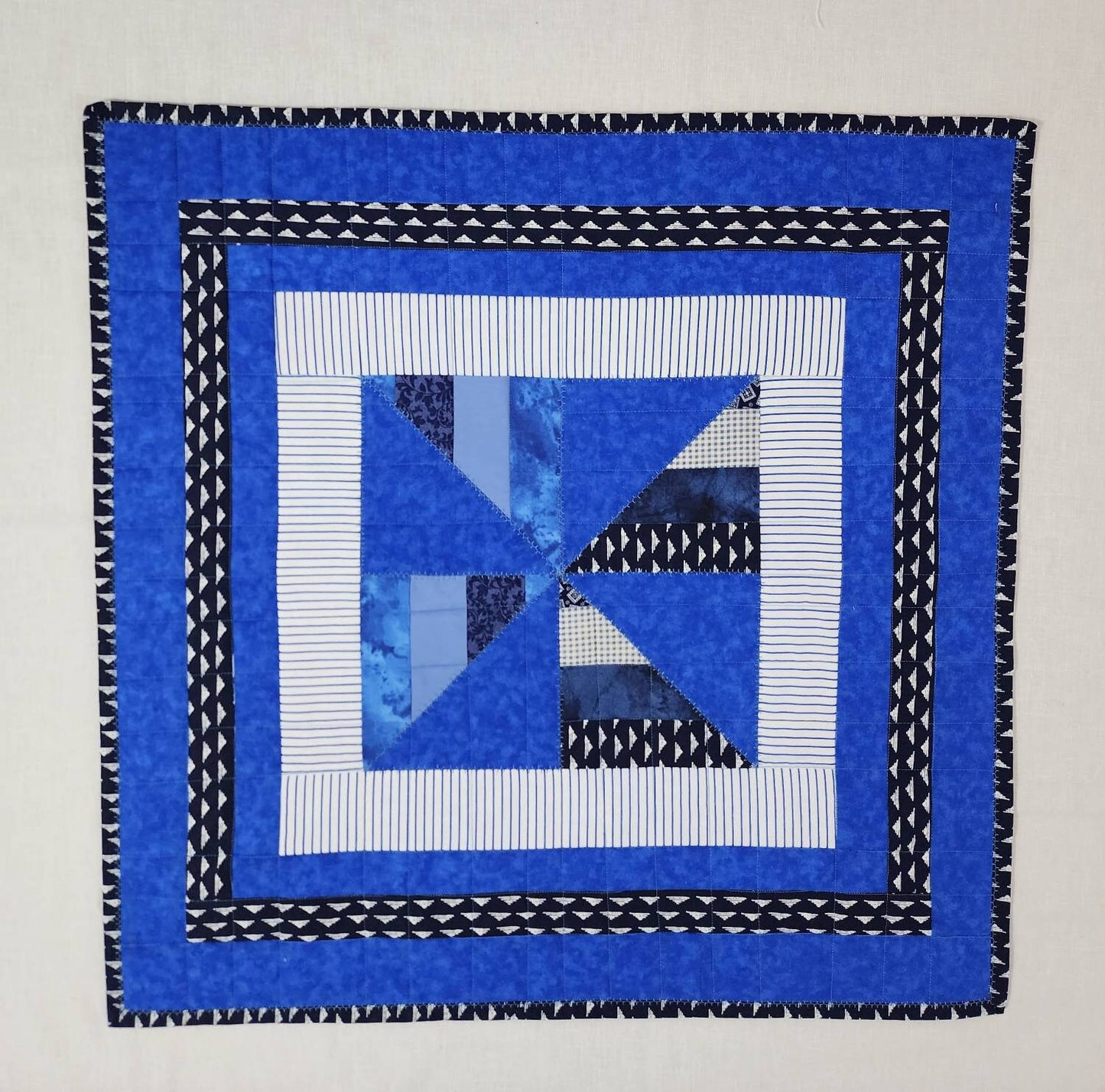 Blue & White Patchwork Table Topper – 26" Square - Farmhouse, Cottage