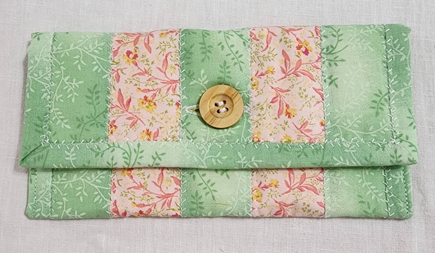 Quilted Fabric Eyewear Case – Lime Green, Peach Floral & Yellow – Button Closure – Multi‑Purpose Pouch