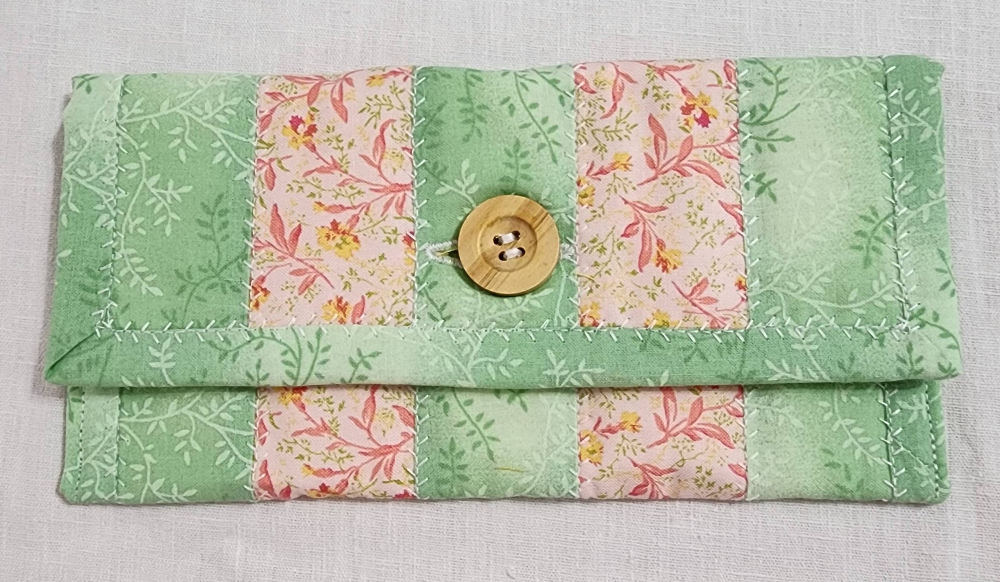 Quilted Fabric Eyewear Case – Lime Green, Peach Floral & Yellow – Button Closure – Multi‑Purpose Pouch
