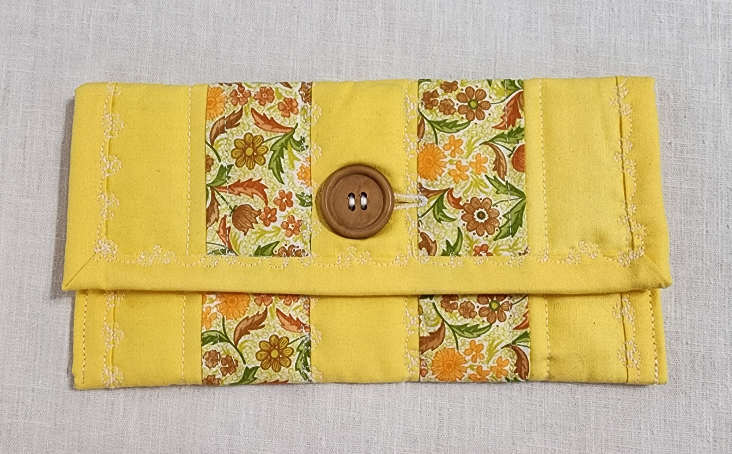 Quilted Fabric Case – Yellow & Goldenrod Floral – Eyewear Pouch with Button Closure – Multi-Purpose Organizer