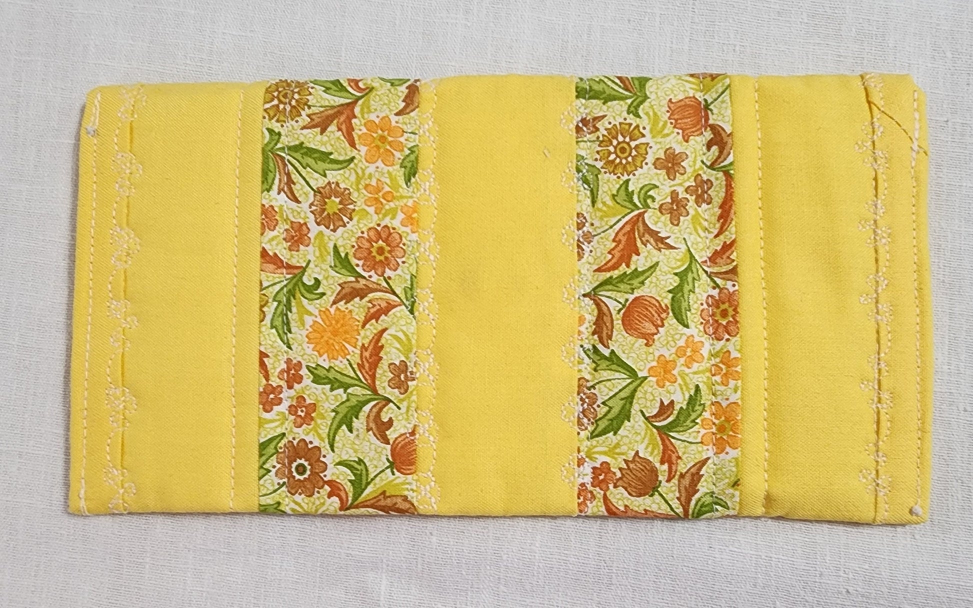 Quilted Fabric Case – Yellow & Goldenrod Floral – Eyewear Pouch with Button Closure – Multi-Purpose Organizer