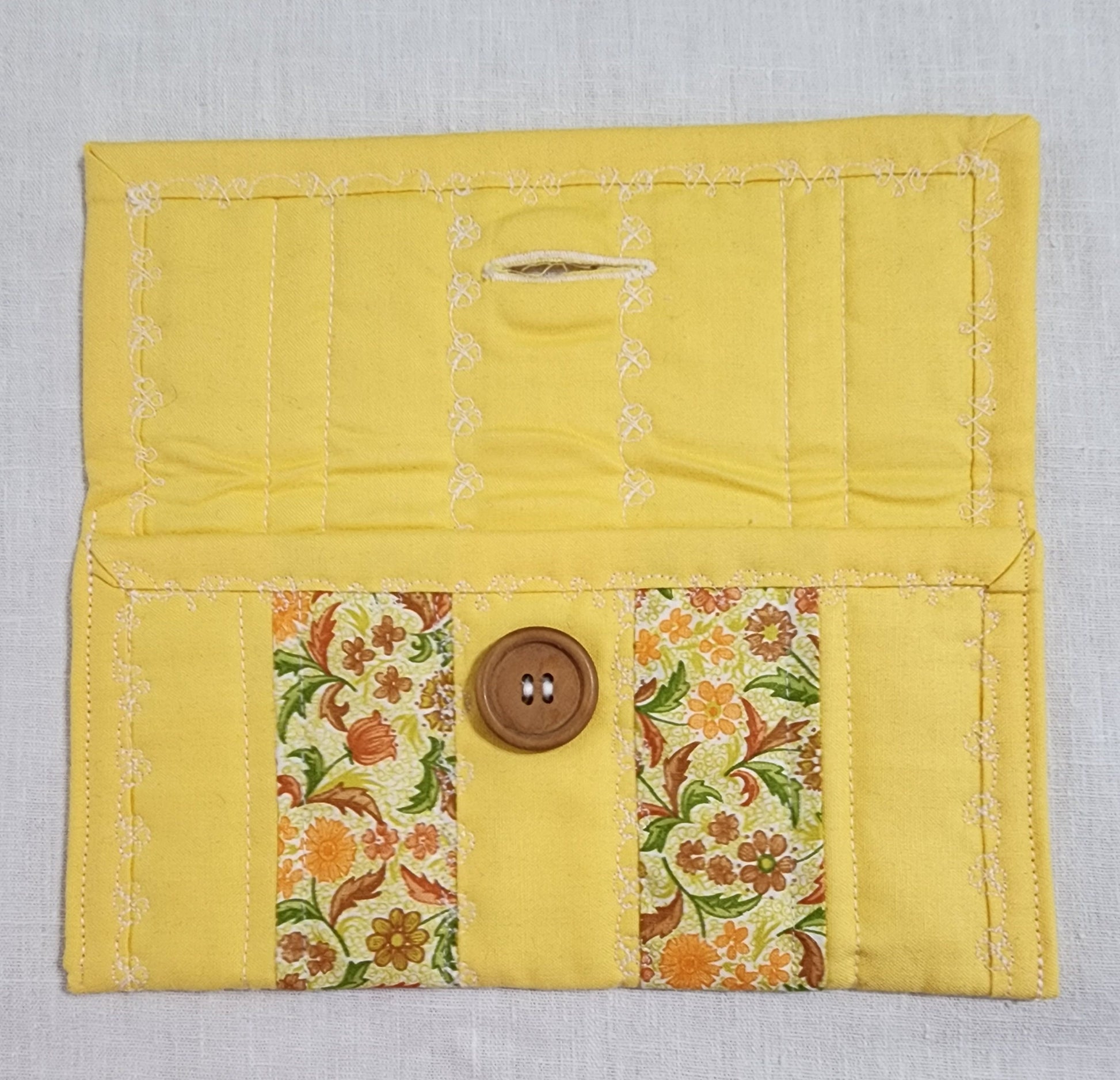 Quilted Fabric Case – Yellow & Goldenrod Floral – Eyewear Pouch with Button Closure – Multi-Purpose Organizer