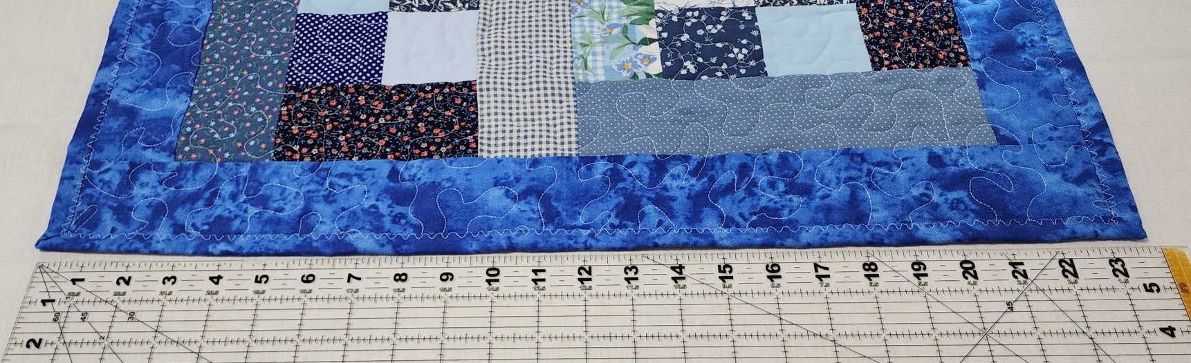 Blue & White Patchwork Table Topper – 23.5" Square – Quilted Cotton Table Quilt