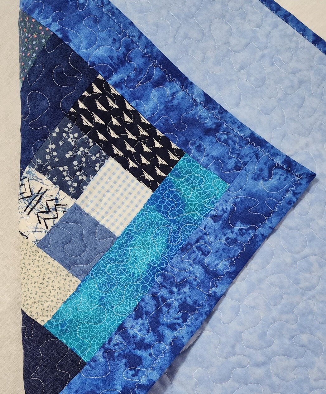 Blue & White Patchwork Table Topper – 23.5" Square – Quilted Cotton Table Quilt