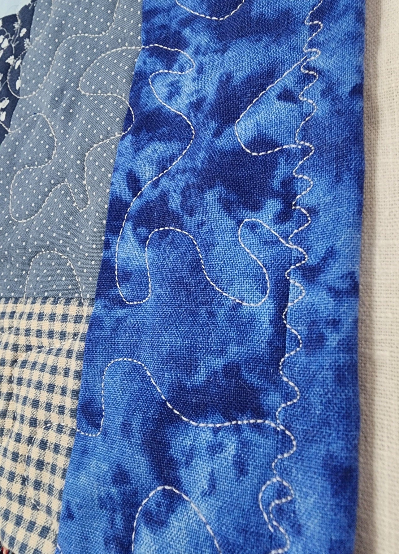 Blue & White Patchwork Table Topper – 23.5" Square – Quilted Cotton Table Quilt