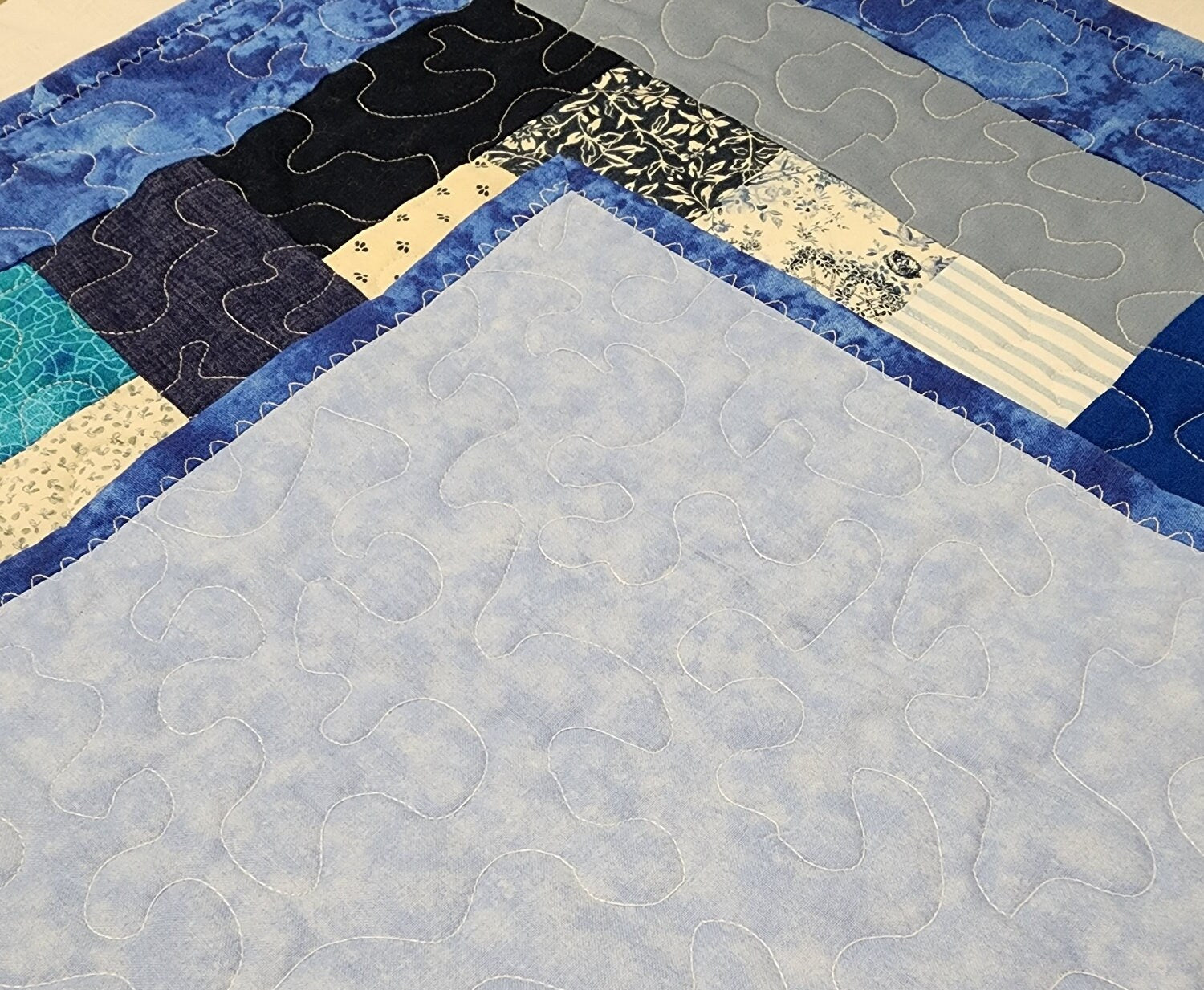 Blue & White Patchwork Table Topper – 23.5" Square – Quilted Cotton Table Quilt