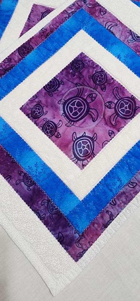 Sea Turtle Quilted Placemat – Handmade Cotton Table Quilt – Reversible with Floral Theme– Sold Individually