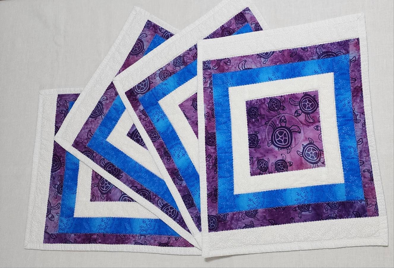Sea Turtle Quilted Placemat – Handmade Cotton Table Quilt – Reversible with Floral Theme– Sold Individually
