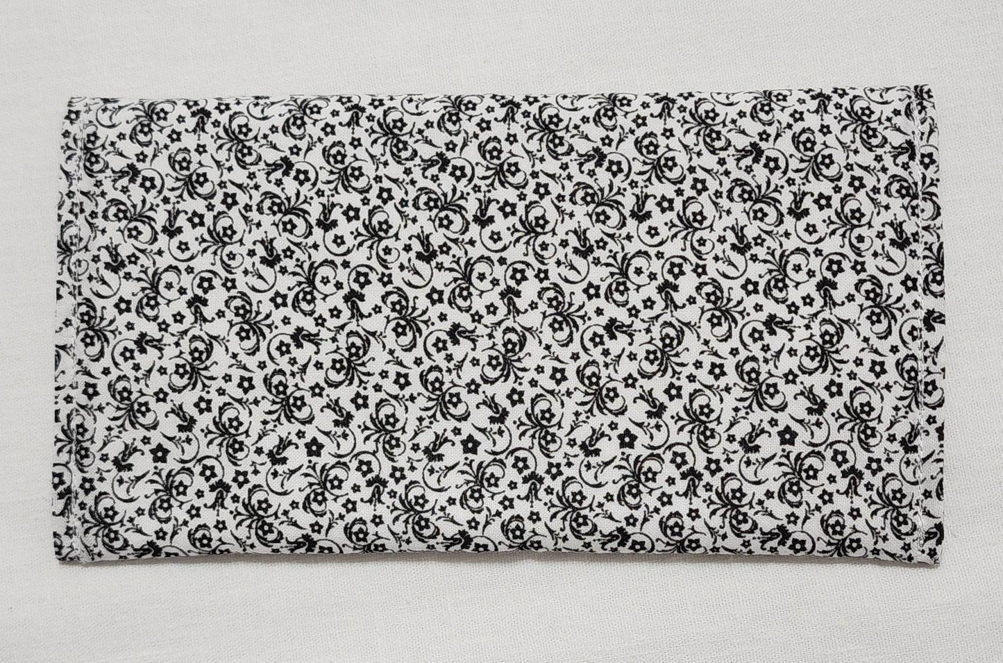 Soft Quilted Fabric Case – Black & White Scroll Print – Multi-Purpose Eyewear Pouch with Button Closure