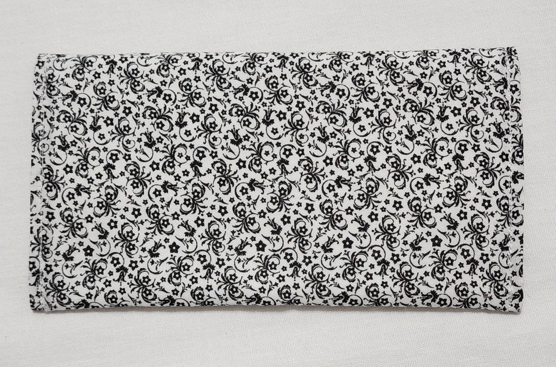 Soft Quilted Fabric Case – Black & White Scroll Print – Multi-Purpose Eyewear Pouch with Button Closure