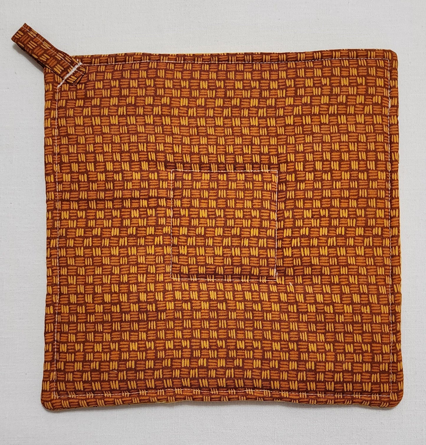 Handmade Nine Patch Quilted Potholder – Yellow & Tan Primitive Print – Trivet