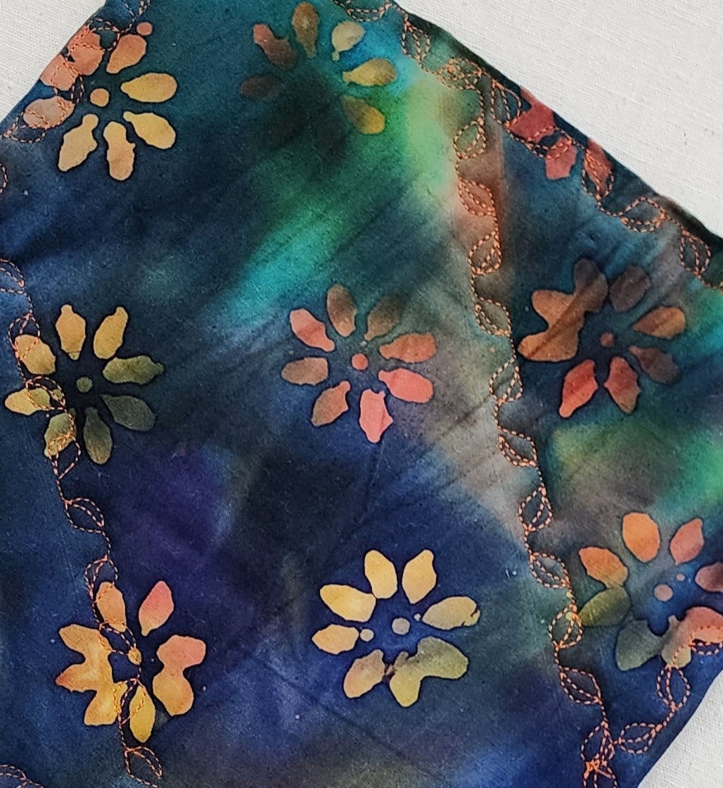 Handmade Batik Quilted Potholder – Blue, Green & Yellow Floral Cotton Pot Holder