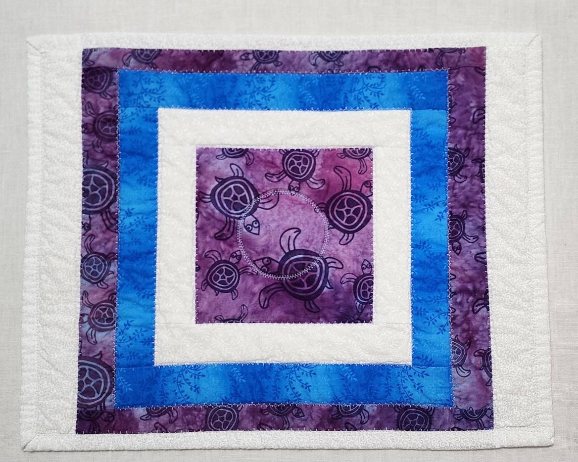 Sea Turtle Quilted Placemat – Handmade Cotton Table Quilt – Reversible with Floral Theme– Sold Individually