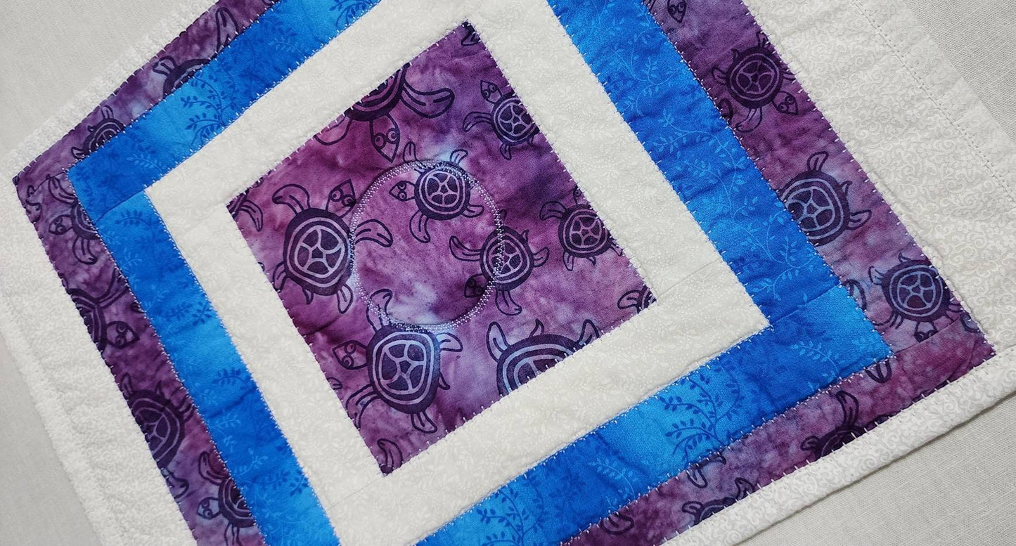 Sea Turtle Quilted Placemat – Handmade Cotton Table Quilt – Reversible with Floral Theme– Sold Individually