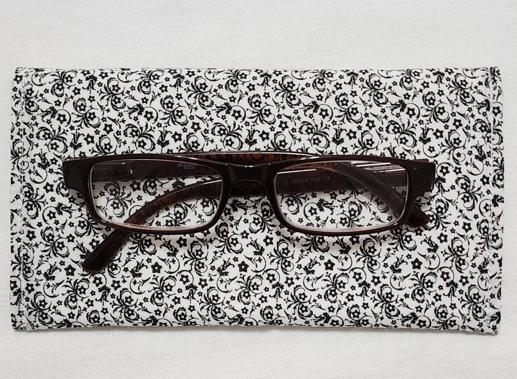 Soft Quilted Fabric Case – Black & White Scroll Print – Multi-Purpose Eyewear Pouch with Button Closure