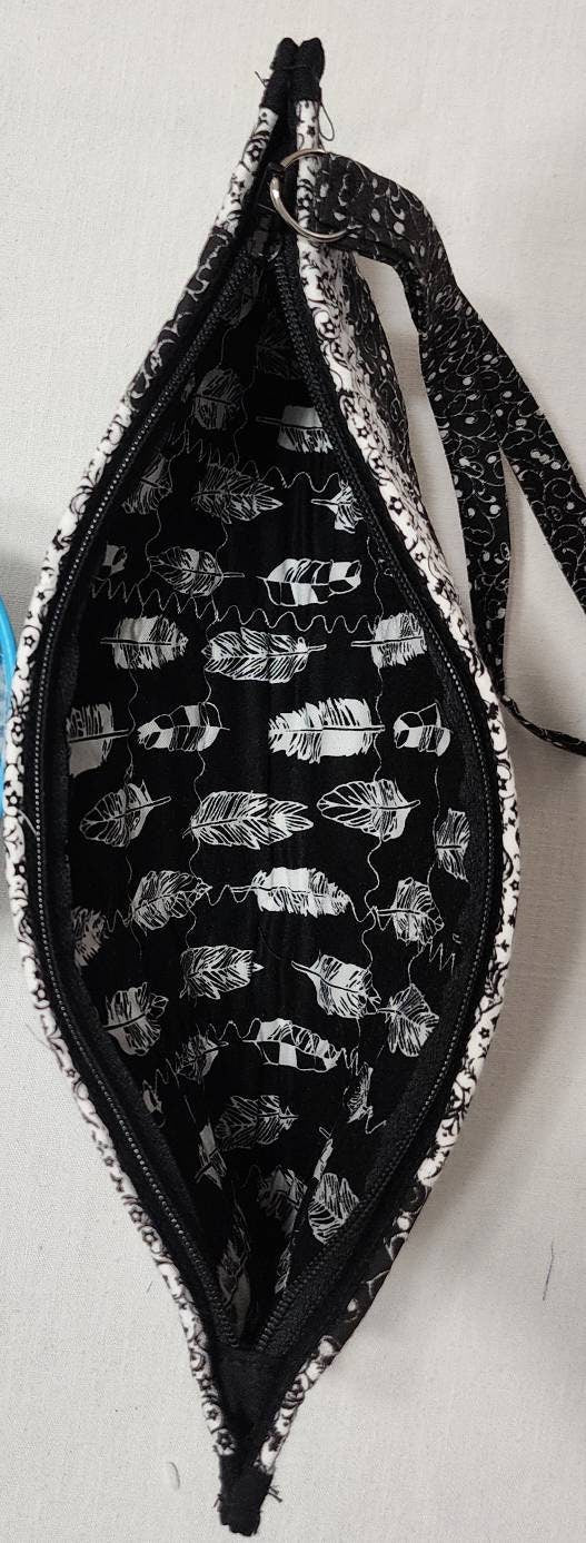 Patchwork Quilted Clutch: Black & White Travel Purse with Hand Strap