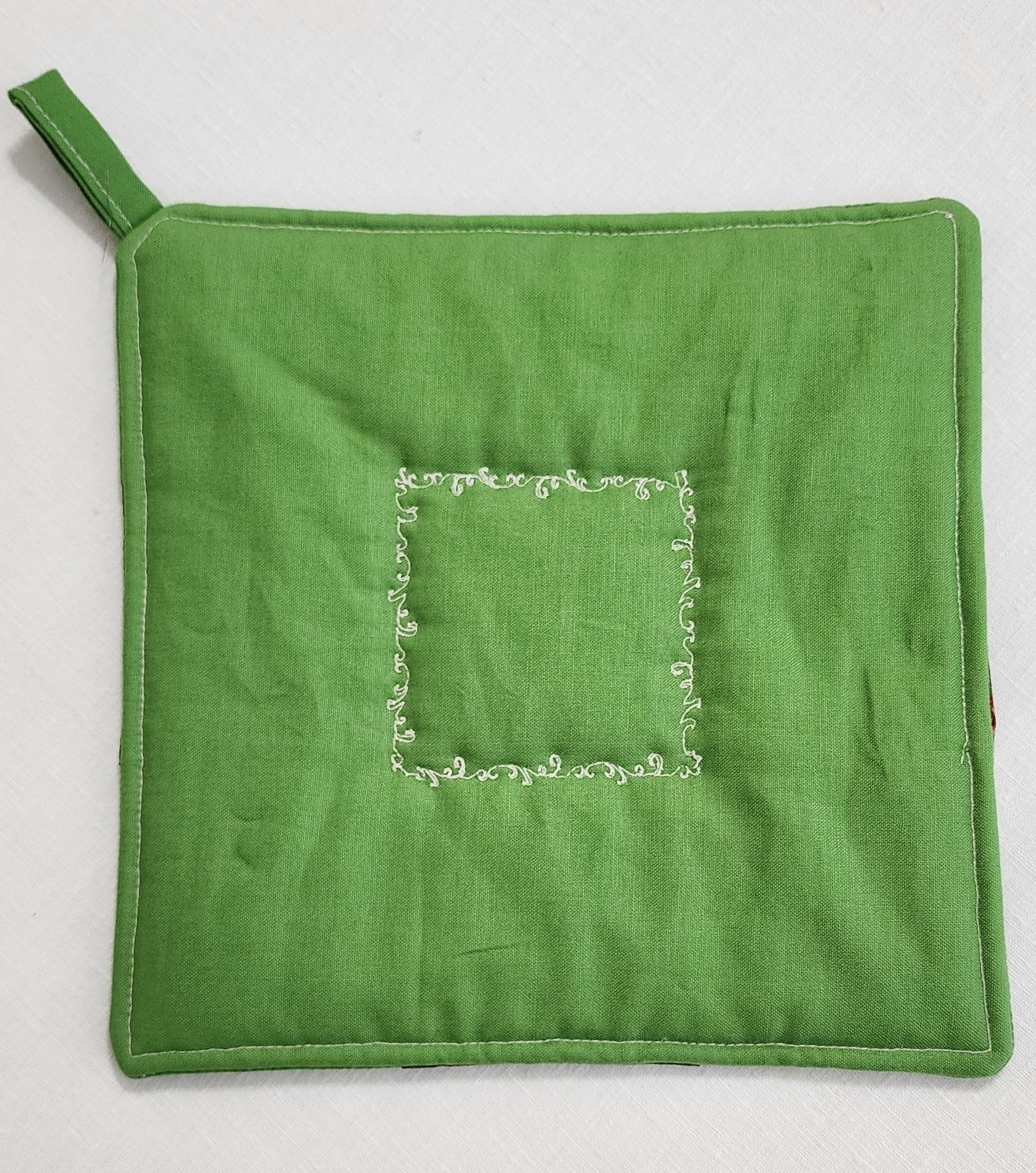 Handmade Nine Patch Quilted Potholder – Holly Berry Hot Pad or Trivet